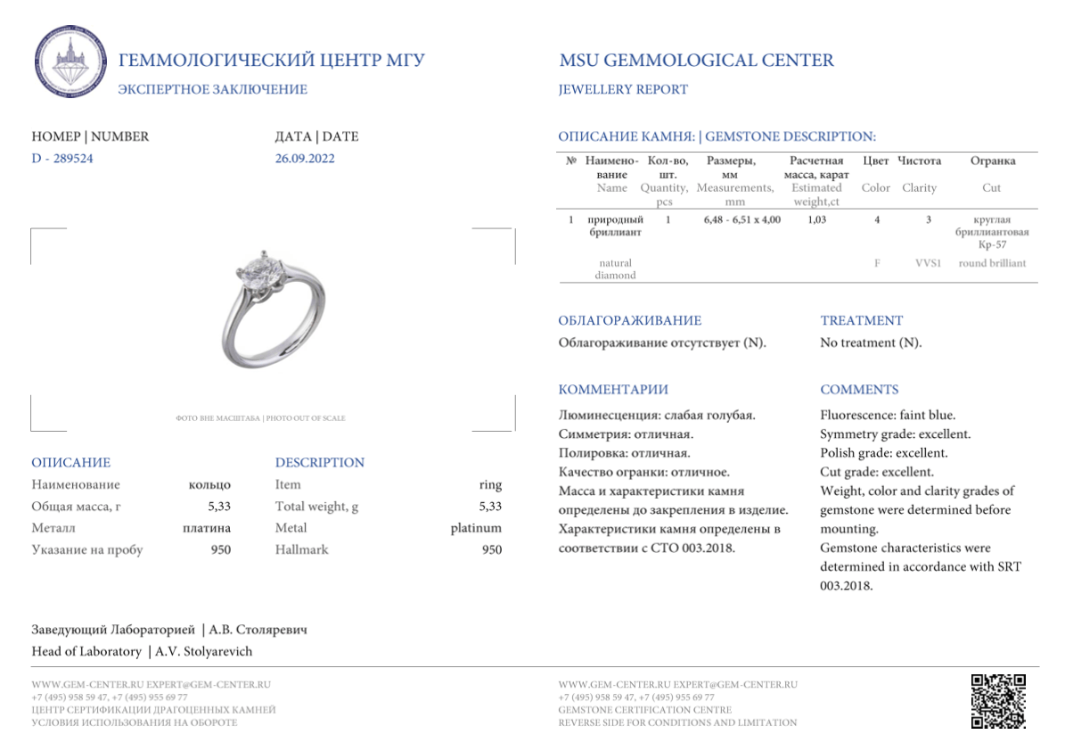 Кольцо с бриллиантом Leviev